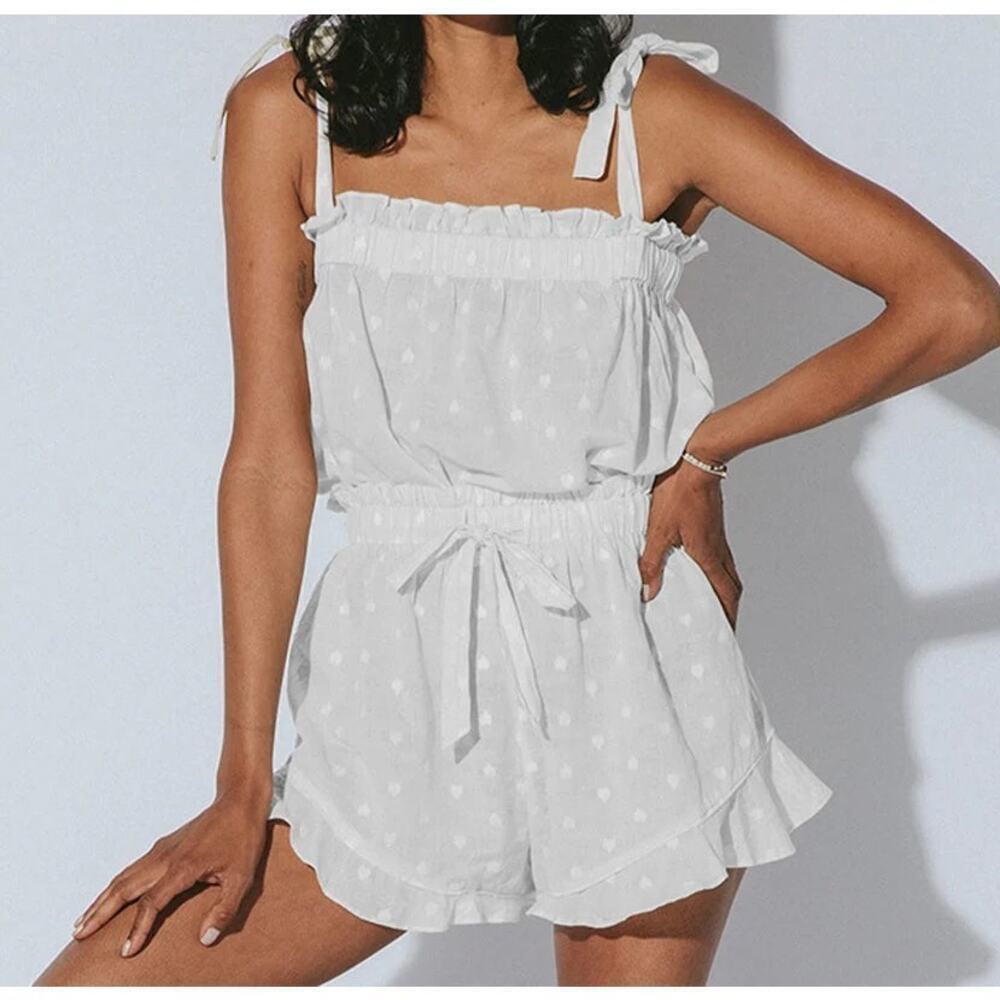 Cleobella Ethical Essentials White Organic Cotton Heart Tank and Shorts XL‎ NWT